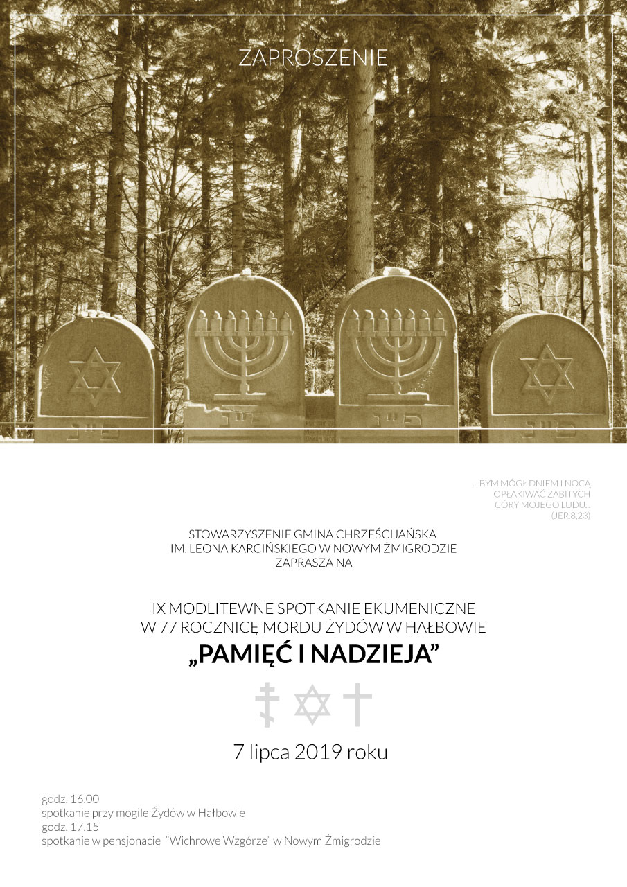 Halbów, zaproszenie na IX Modlitewne spotkania ekumeniczne w 77 rocznicę mordu Żydów