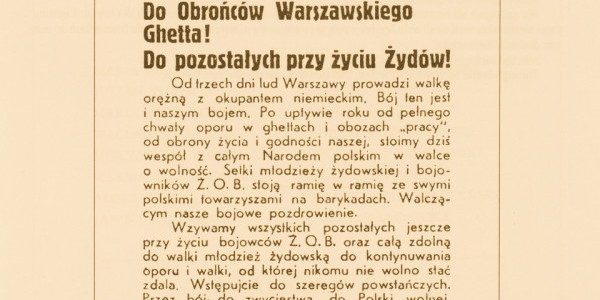 Powstanie Warszawskie, odezwa do Żydów