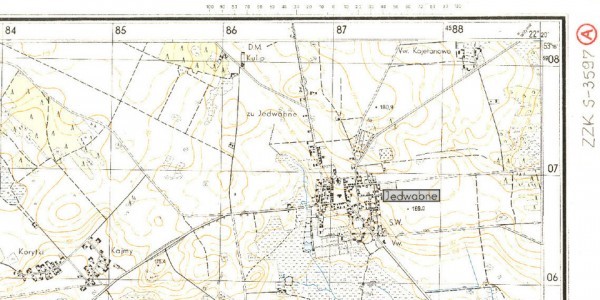 Jedwabne, na podstawie: fragment niemieckiej mapy wojskowej z 1944 r.  /  Polona