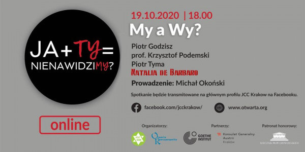 JA+TY=nienawidziMY – My a Wy. Panel dyskusyjny. Plakat