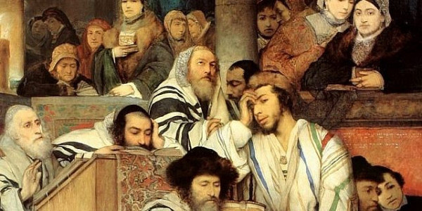 Detail of "Jews Praying in the Synagogue on Yom Kippur," by Polish Jewish artist Maurycy Gottlieb, 1878, Tel Aviv Museum of Art.