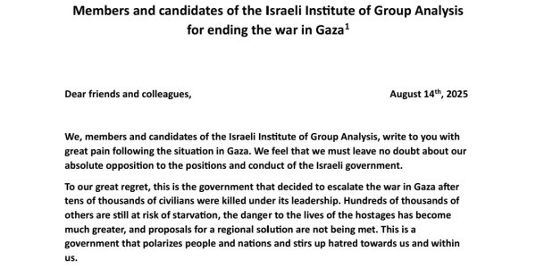 The Israeli Institute for Group Analysis for ending the war in Gaza