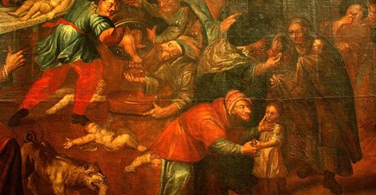 Obraz przedstawiający rzekomy mord rytualny z katedry w Sandomierzu autorstwa Karola de Prevot (XVIII w.)